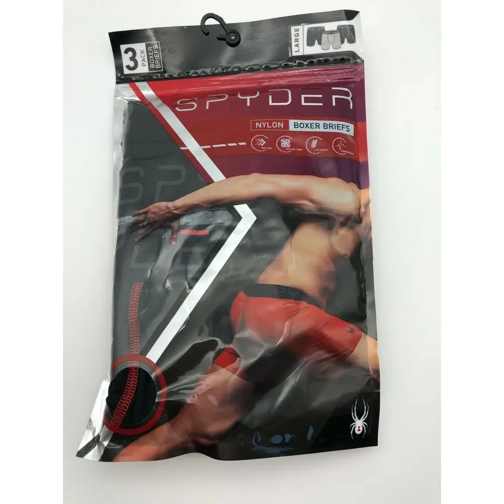 Spyder Men's Performance Nylon Boxer Briefs 3-pack Black/Grey Size L